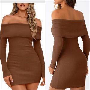 LILLUSORY Womens size M Neck Off The Shoulder Long Sleeve Mini Going Out Bodycon